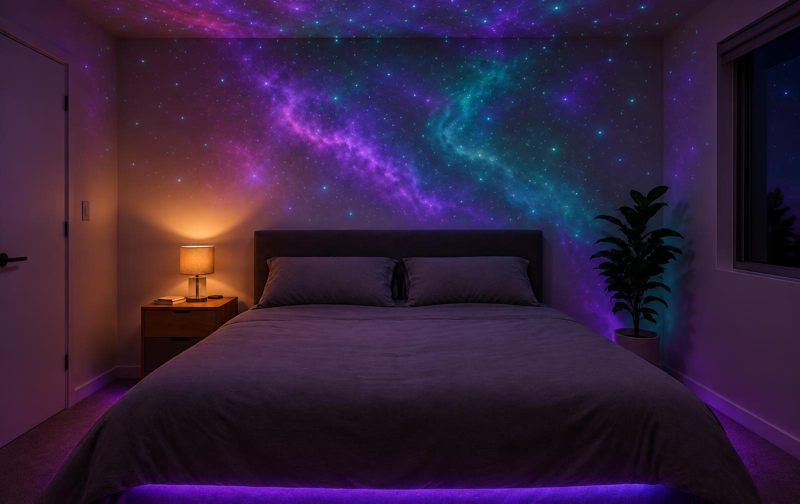 Bedroom transformed with ambient lighting